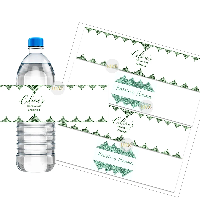 Custom Henna Day Water Bottle Labels Stickers Self Adhesive Candy Wrap Bridal Shower Decor Bachelorette Party Personalized Text
