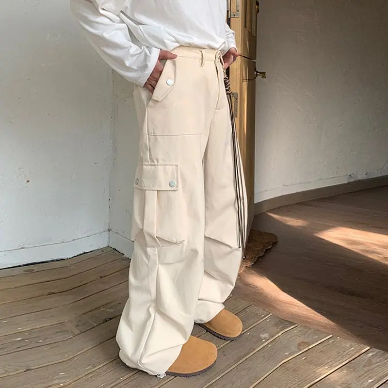 

Summer Vintage Hiphop Casual Work Pants Men Loose Pockets Pleated Straight Cylinder Versatile Sagging Sensation Wide Leg Pants