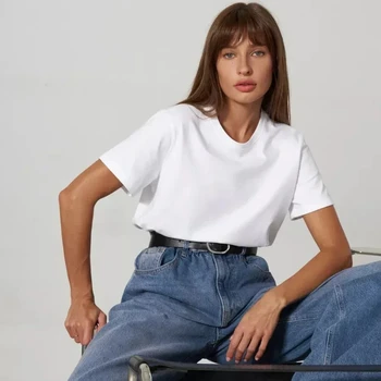 Ladies Summer 100% Cotton Women's T-shirt Bottoming Basic Fashionable Solid Lady Short Sleeve Loose Tops Shirts㎡ Tops 1