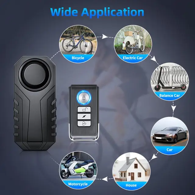 Wsdcam 113dB Bicycle Alarm IP65 Waterproof 7 Levels Sensitivity 3 Volume Adjustment  Type-C Rechargeable Bike Alarm System Horn 6