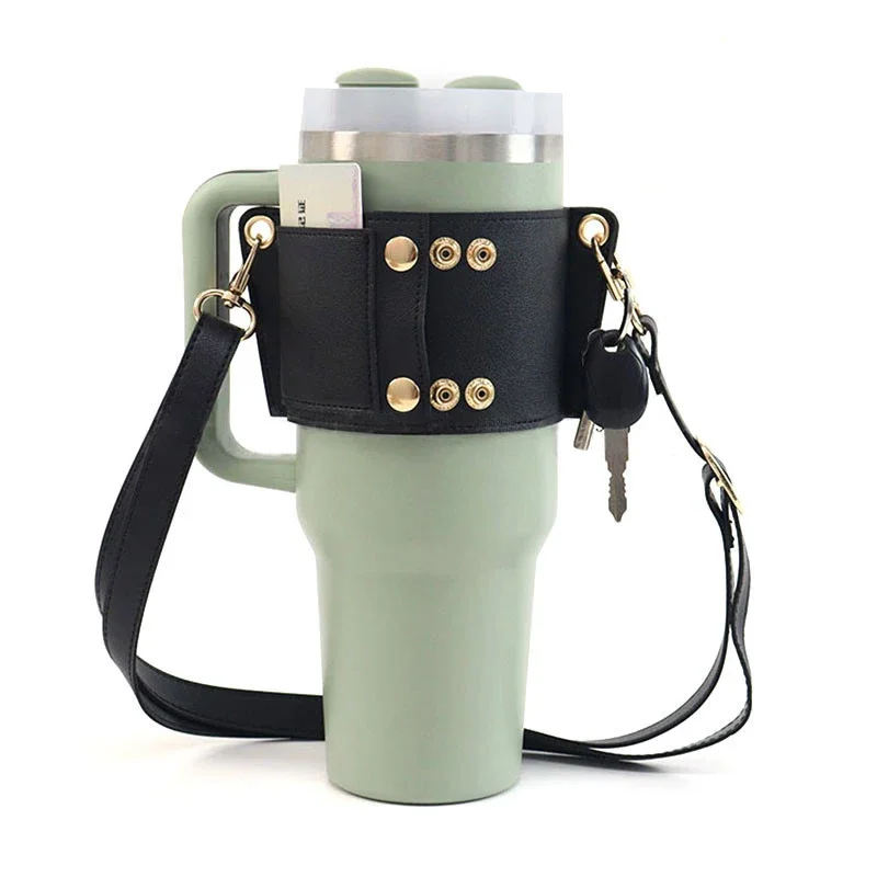 Deluxe PU Leather Water Bottle Sling with Adjustable Strap