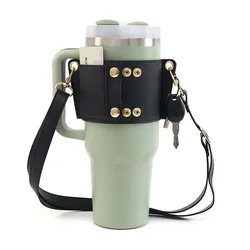 Deluxe PU Leather Water Bottle Sling with Adjustable Strap (Black)