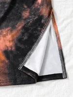 Robe longue marron tie-dye pour filles, bretelles spaghetti, détail nœud, fente latérale, robe de plage pour vacances d'été 6