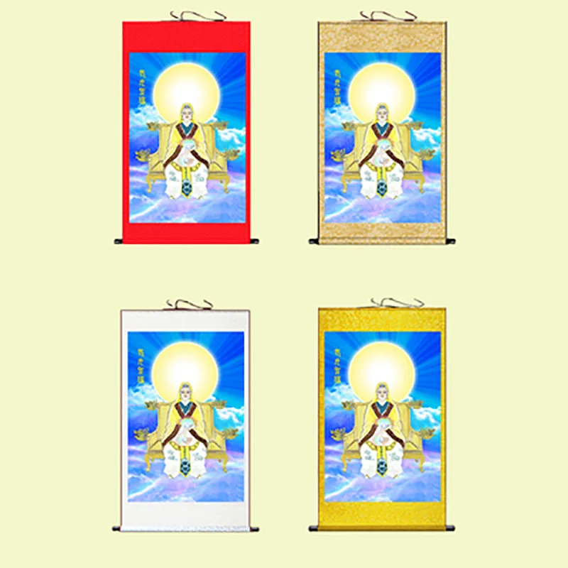 Asian Art Buddha Calligraphy Silk Wall Art Hanging Scroll,Oriental Elegant Painting