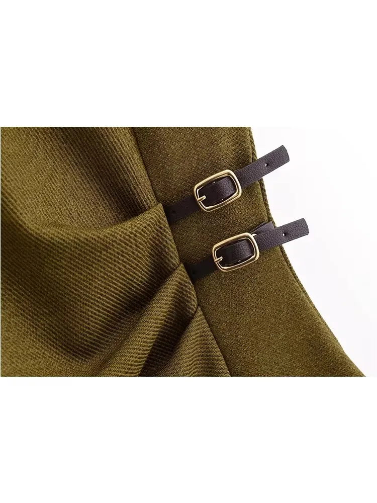 فستان نسائي أنيق أخضر نحيف ميدي موضة ربيع وصيف 202...