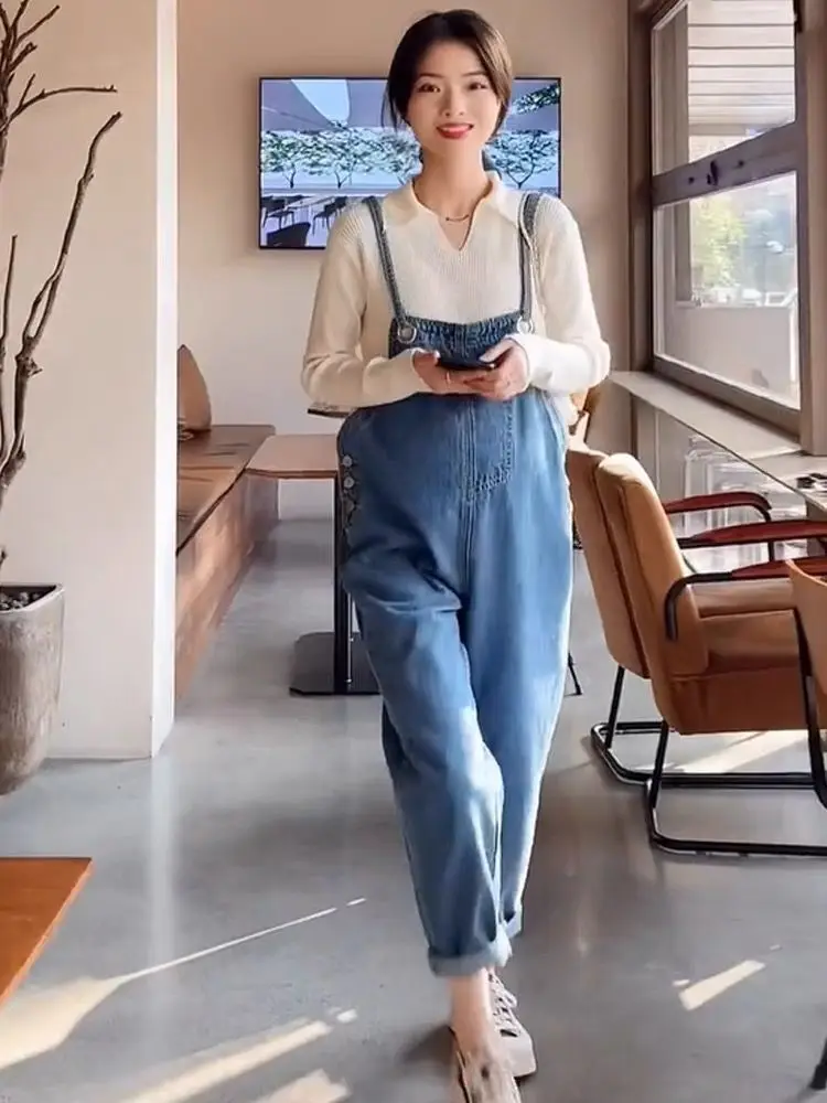 Autumn Maternity Clothes Set Casual Fashionable Knit Pullovers Denim Overalls Outfit Suits Plus Size Pregnant Woman Clothes Sets