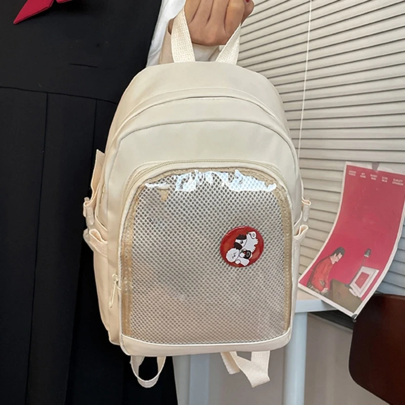 Japanese School Girl Nylon Small Backpack Student Uniform Animes Pin Display Clear School Bag Transparent Itabag