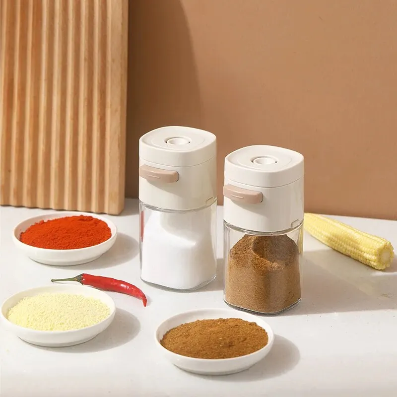 Glass Quantitative Seasoning Jar 180ml Press-Type Salt Control Bottle Kitchen Household Seasoning Can Sealed Salt Jar seasoning jar