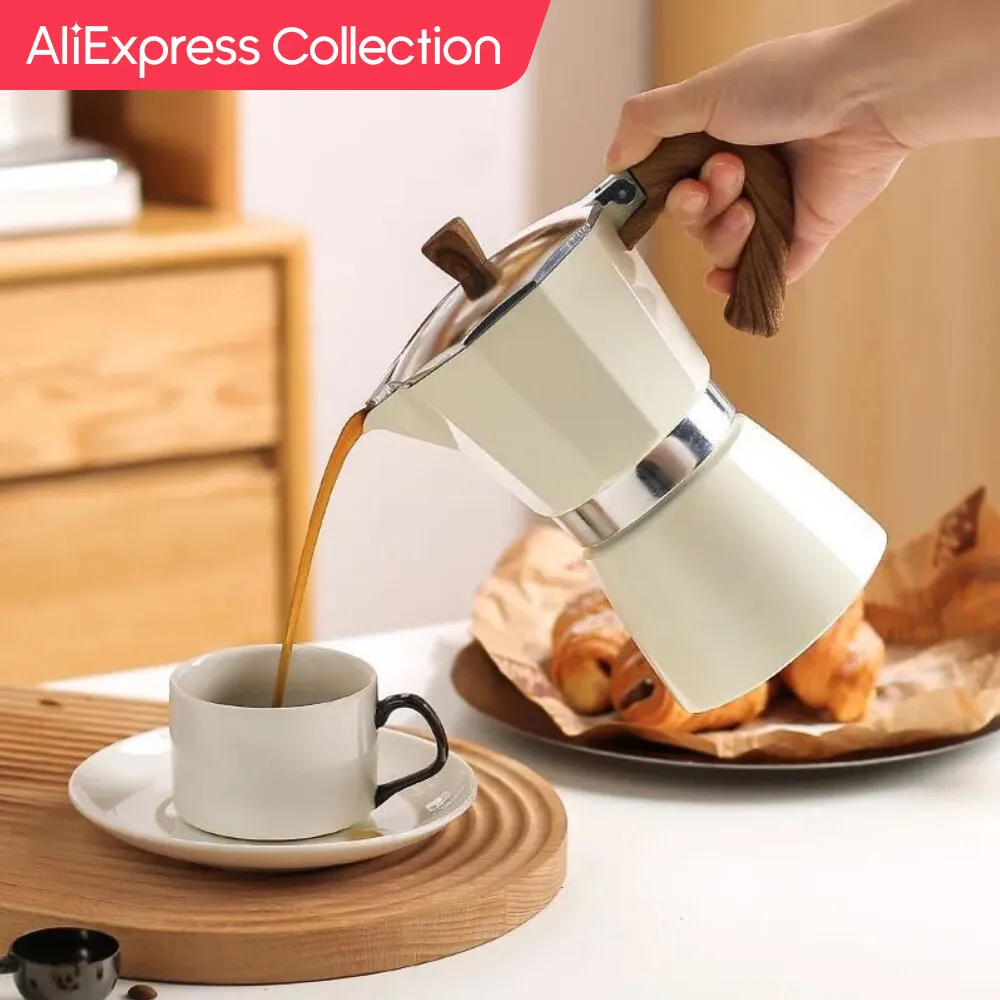 Aliexpress Collection 150Ml 300Ml Manico In Legno Vintage Espresso Maker Moka Pot Classic Italian Cafe Tools Kitchen Cafe