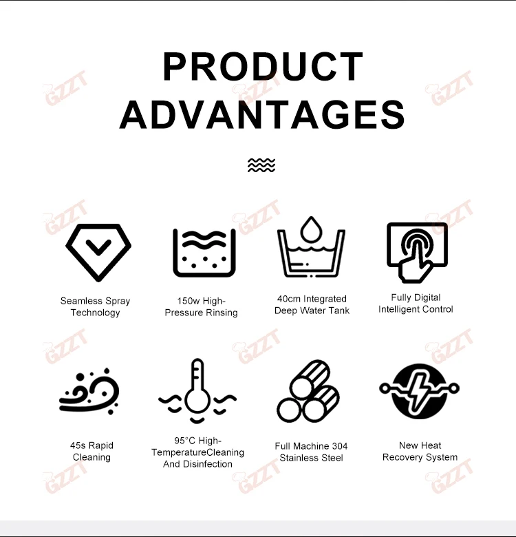 Description Picture 5 of item60 Baskets/hour Commercial Large Capacity Restaurant Canteen Dishwashers With Window 28L+20L Water Tank 60/90/120 Seconds/cycle