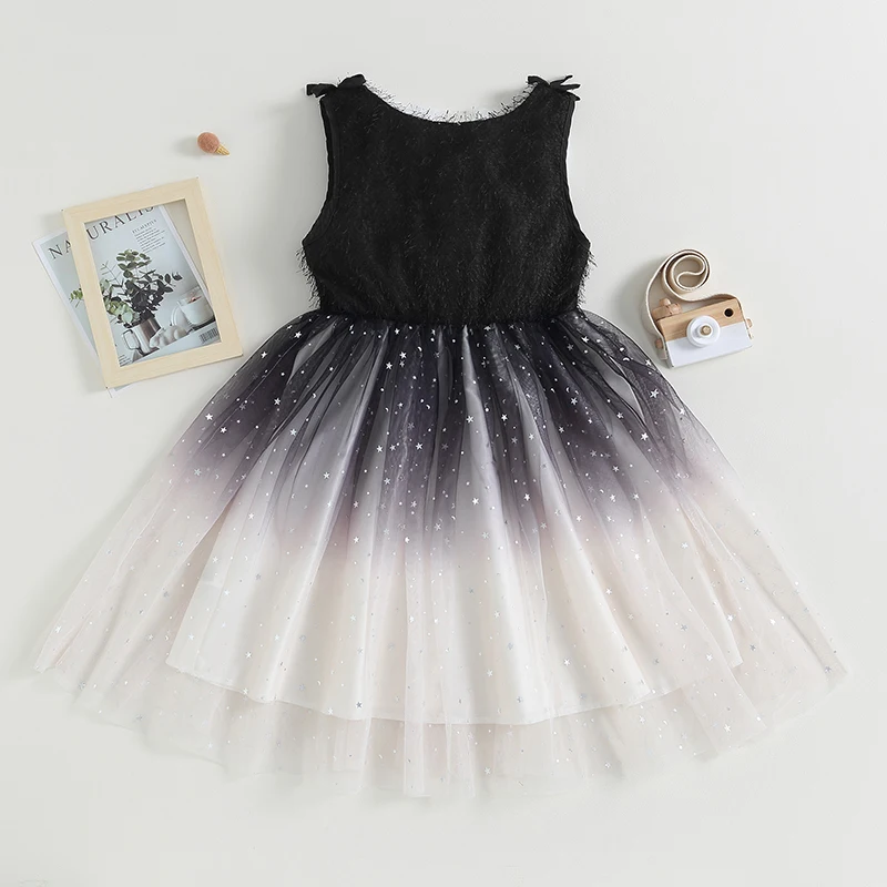 

Mildsown Kids Girls Princess Dress Stars Sequins V-Neck Tiered Tulle Sleeveless Dress Summer Clothes Pageant Party Dress