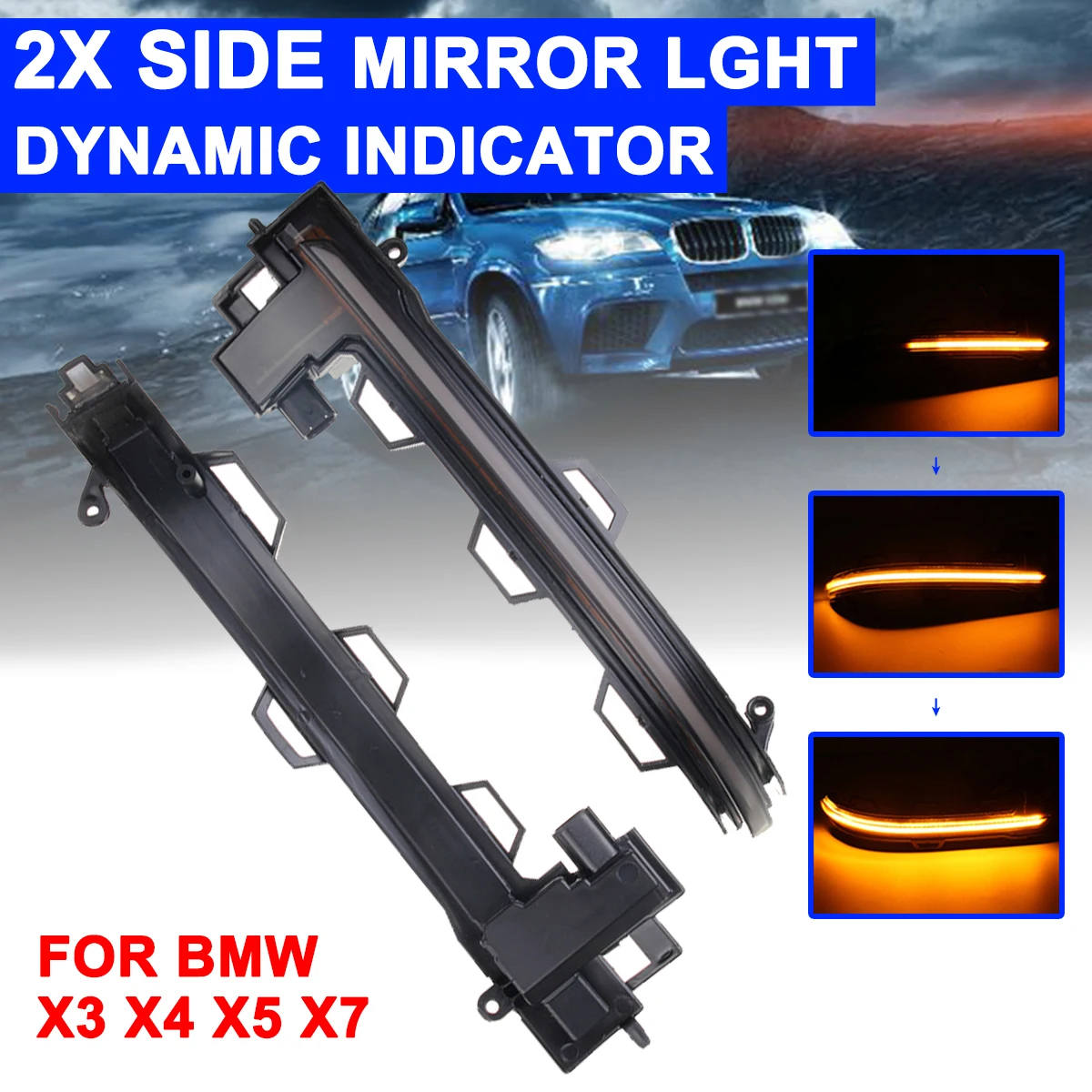 

1 Pair Led Car Daytime Fog Day Running Lights Rearview Mirror Dynamic Strobe Strip Turn Lamp For BMW X3 G01X4 G02 X5 G05 X7 G07