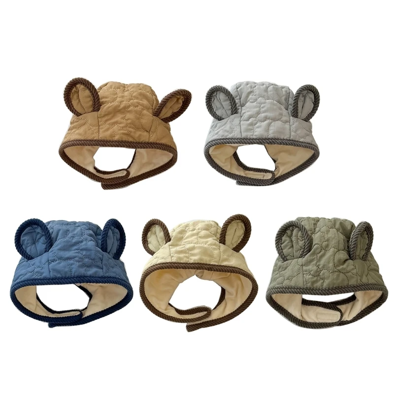 

Adjustable Baby Earflap Hat Winter Warm Beanie Cap Bear Ears Quilted Bonnet Drop Shipping