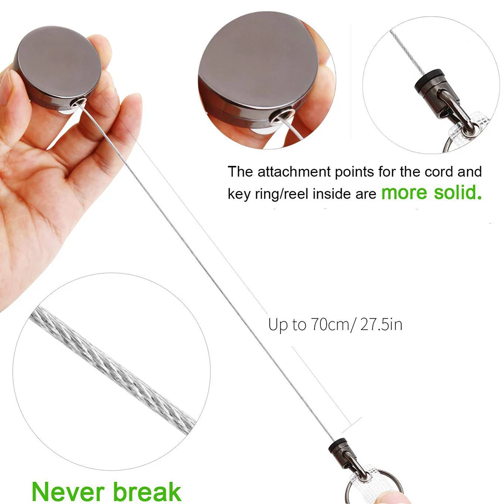 Retractable Key Ring Anti Lost Key Tag Clips Retractable Keyring Metal Wire Keychain Pull Recoil Anti Lost Id Card Holder