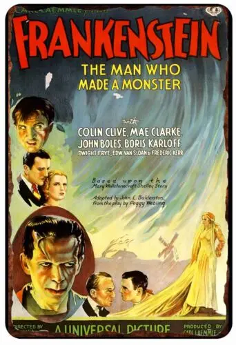 Оригинальный постер фильма «Франкенштейн», полностью металлический жестяной знак 8x12