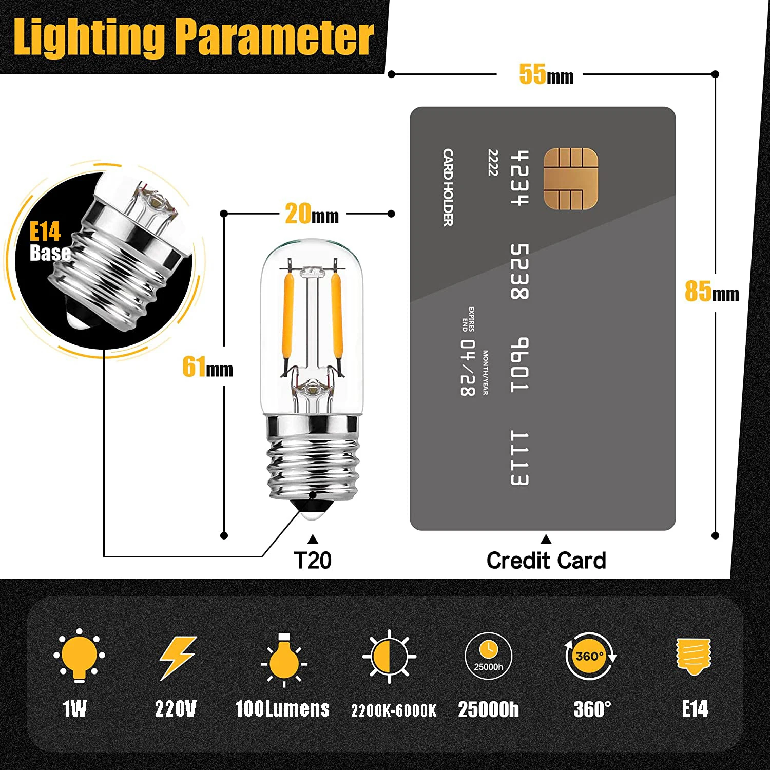 10pcs Vintage E14 LED Bulb Dimmable 220V T20 Fridge Light 1W