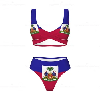 Haiti Flag Women Bikini Set Swimsuit Push Up Female Swimwear Bathing Suit 1