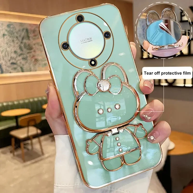 Luxury Rabbit Makeup Mirror Phone Holder Case