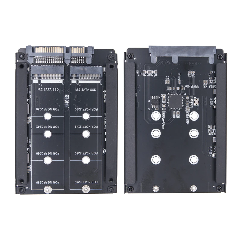 JBOD 어댑터 라이저 카드, 2230 2242 2260 2280 M2 SSD용 금속 케이스 인클로저 포함, 2 포트 B + M 키, M.2 SATA SSD-SATA3.0, 6GB, 2.5 인치