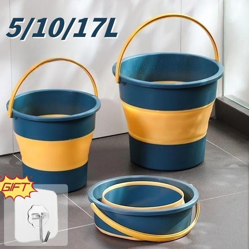 5/10/17L Folding Bucket Home Portable Thickened Car Wash Fishing Silicone Bucket Portable Camping Home Folding Bucket