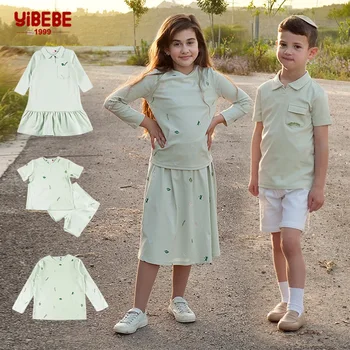 6m-16y Kid's Family Clothing Set Embroidery 2 Pcs Girl Skirt Sets BoyLong Sleeve Rib Knit Shirt Tops & Short Skirts Set Outfits
