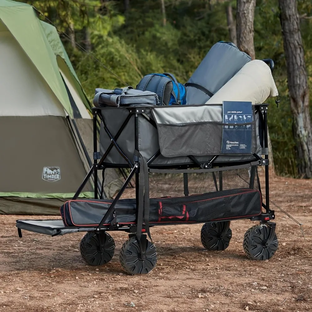 TIMBER RIDGE 400L Large Capacity Folding Double Decker Wagon, 54" Extra Long Extender Wagon Cart, 450lbs Heavy