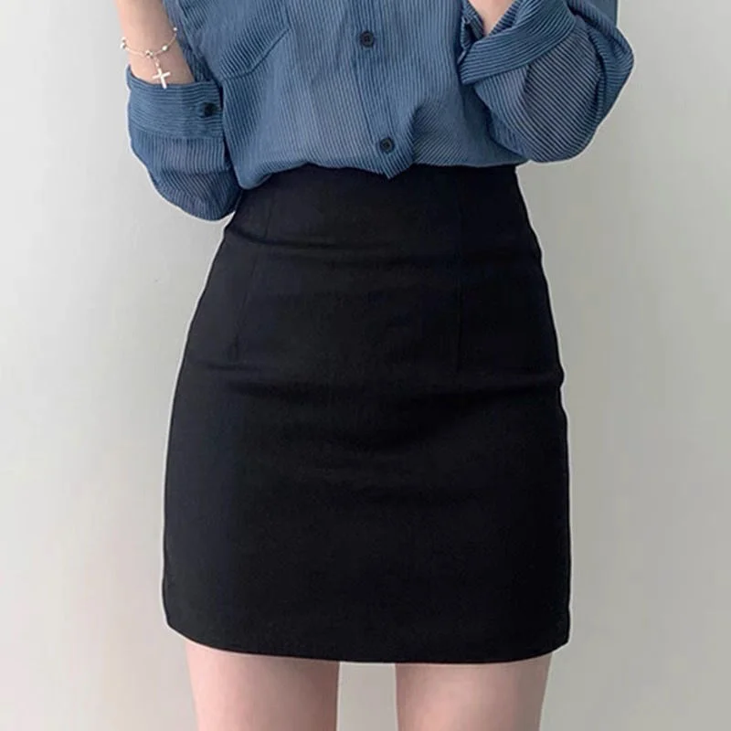 Wrap Short Skirts for Woman Formal Black Office High Waist Mini Tight Women's Skirt Premium Stylish Chic and Elegant Y2k Clothes jielur two piece solid color slim knit tight hip women skirts simple basic fashion skirts woman white black grey street chic top