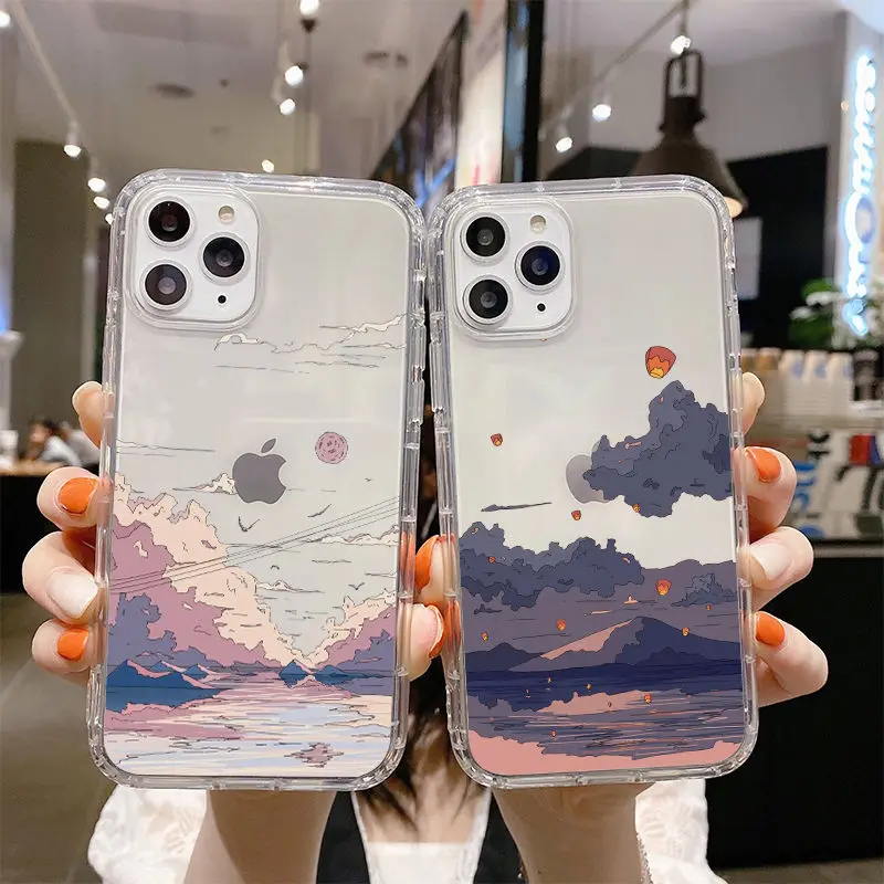 Чехол для телефона в Корейском стиле с изображением заката iPhone 11 13 12 Pro Max Mini X XR XS MAX