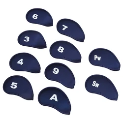 Set of 10 Portable Golf Club Iron Head Covers - Durable Protective Headcovers (Blue)