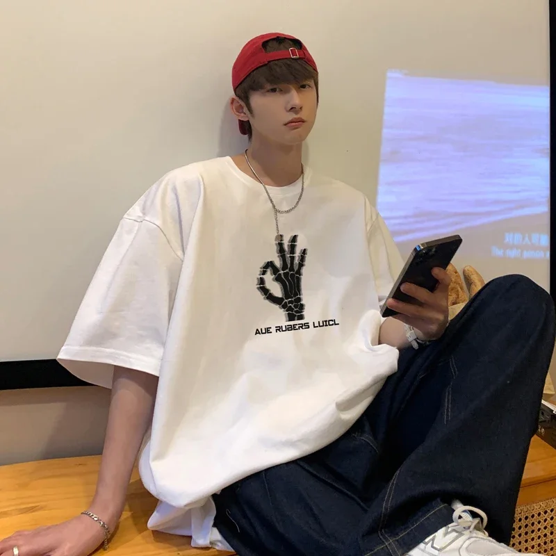 

Men's T Shirt Oversized Mens White Cotton T-shirts 5XL Summer Casual Wear Tee Shirts For Men Big Size Male Hand Print Clothes