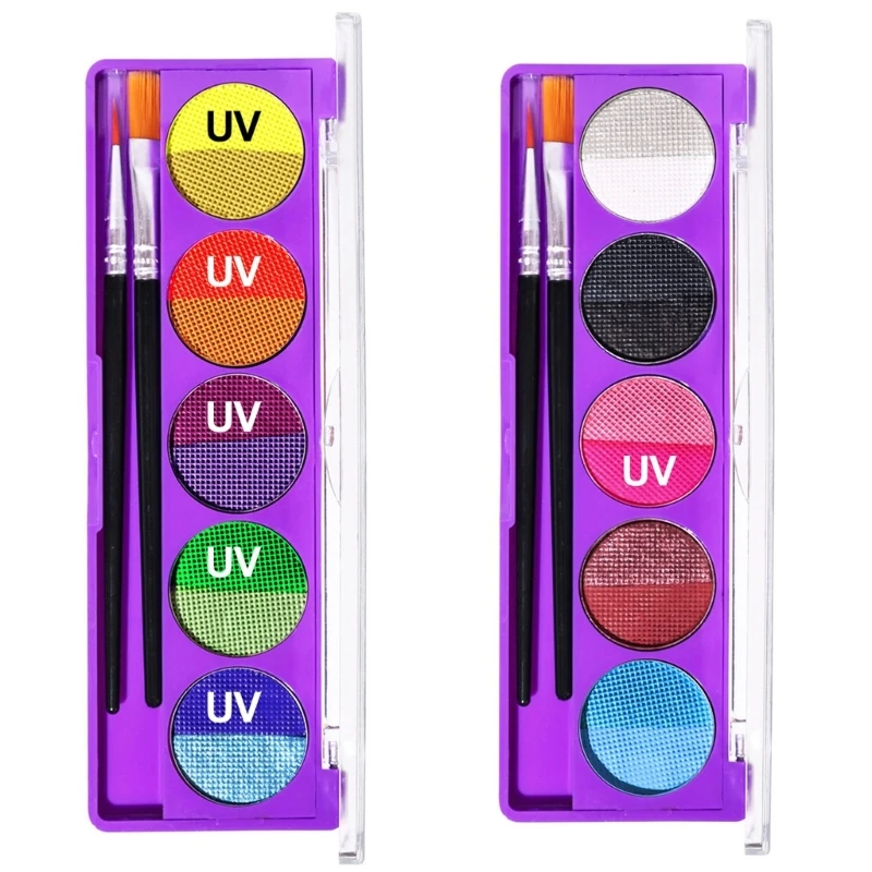 

E5XZ Краска для лица UV Blacklight Fun Makeup 10 цветов Активируемая водой краска для лица