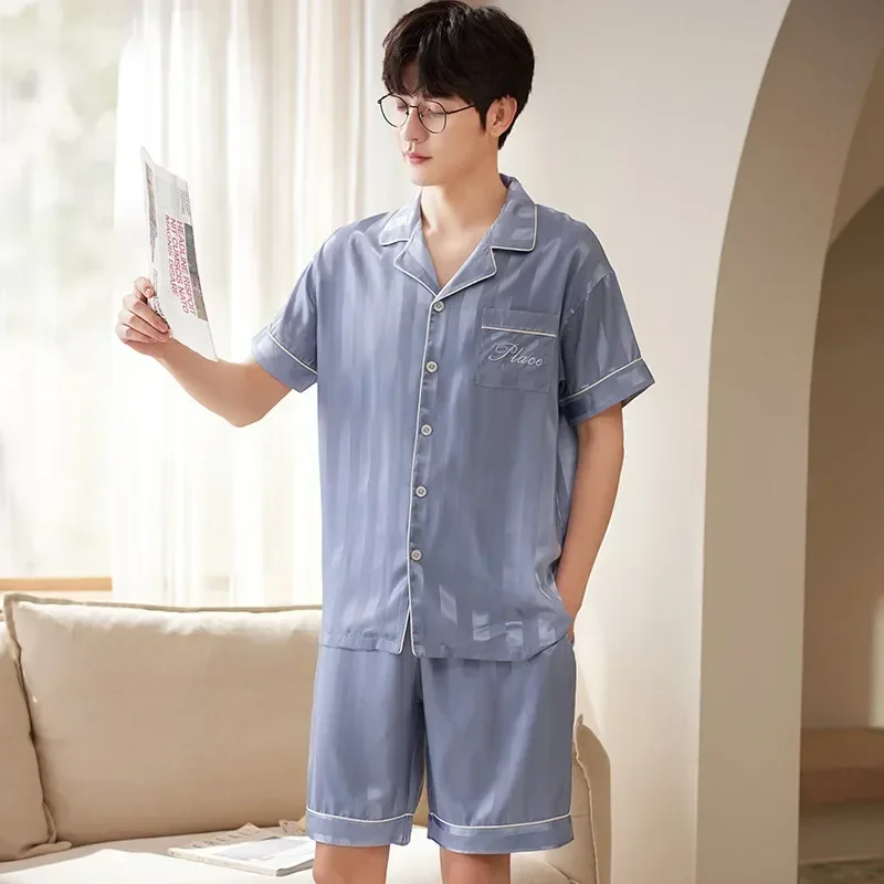 

Women Home Ice Top Piece Suit Summer Pajama Sleeve Pajamas Short Sleepwear And Set Pants 2 Men Nightwear Silk For Casual Shorts