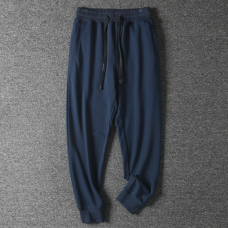 Spring New American Retro Heavyweight Solid Color Knitted Sweatpants 85% Cotton Men's Casual Sport Drawstring Ankle-tied Pants