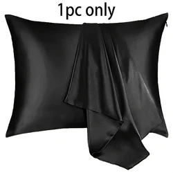 Luxurious Silky Satin Pillowcase - Hypoallergenic, Breathable, Double-Sided with Zipper Closure - 500*750mm (Black)