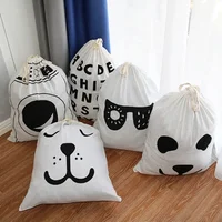Large Cotton and Linen Laundry Bag Clothes Toys Storage Bag Printing Fabric Drawstring Duffle Bag Dirty Clothes Organizer Bags 2