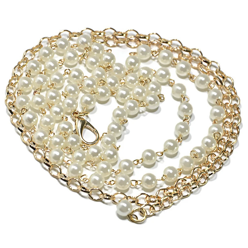 Women Imitation Pearl Belts White Imitation Pearl Chain Bridal Crystal Wedding Elastic Belt Sash Female Girls Dresses Access