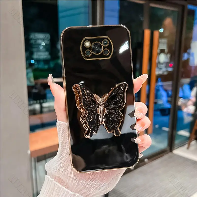 Luxury Butterfly Plating Holder Phone Case with Stand Feature