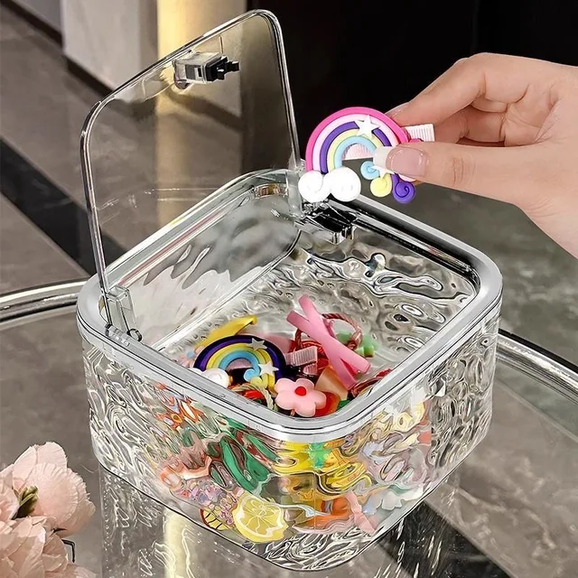Organisateur d'accessoires pour cheveux, boîte de rangement en acrylique, organisateur de cravates de cheveux transparent pour bandeau, dosettes de linge, conteneur, boîte de rangement de bureau 3