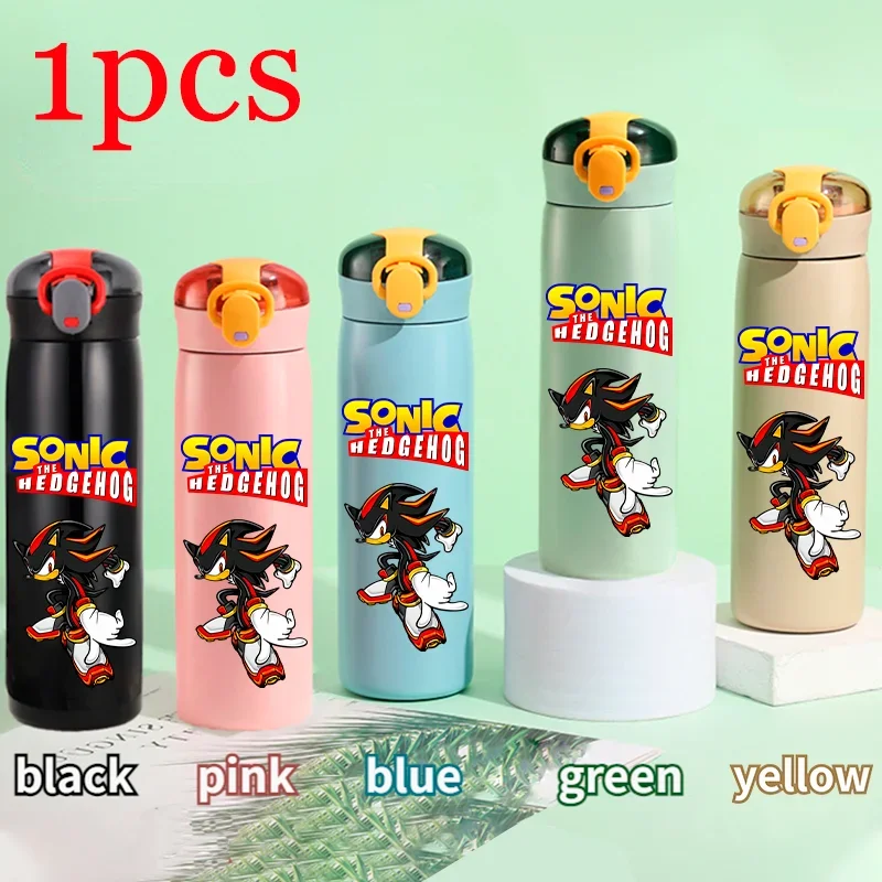 thumbnail image 1 of Vaso térmico para niños de Sonic The Hedgehog de 460 ml, vaso con pajita, botella de acero inoxidable portátil con puntos que rebotan, regalo para niños, 1 of 5
