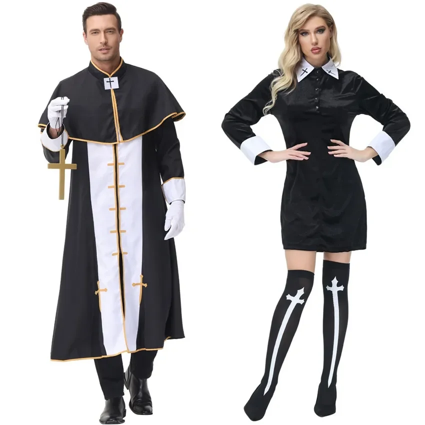 

Halloween Cosplay Priest Nun Renaissance Pastor Couple Costume