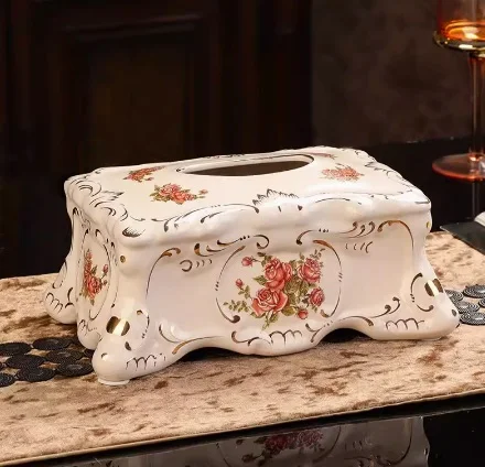 High grade European style tissue box white wood gold tissue box luxury home decoration napkin box fashion creative drawer 4