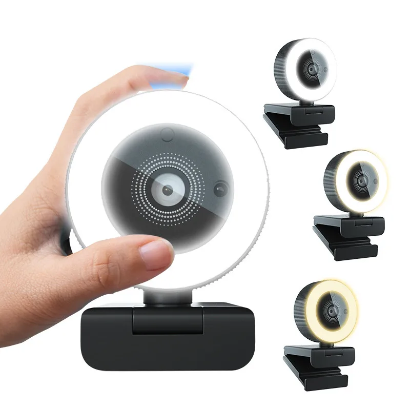 2K HD  Wireless Remote Control 8X Zoom USB Webcam With Audio Fill Light Ring for PC Web Camera Cam USB Online Webcam  Autofocus 6