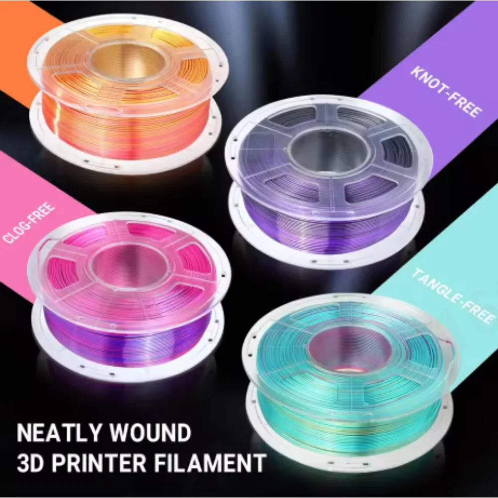 SUNLU 실크 PLA 플러스 필라멘트 1.75mm 1KG 듀얼톤 샤이니 스무스 고강도 재사용 가능 스풀 (FDM 3D 프린터용)