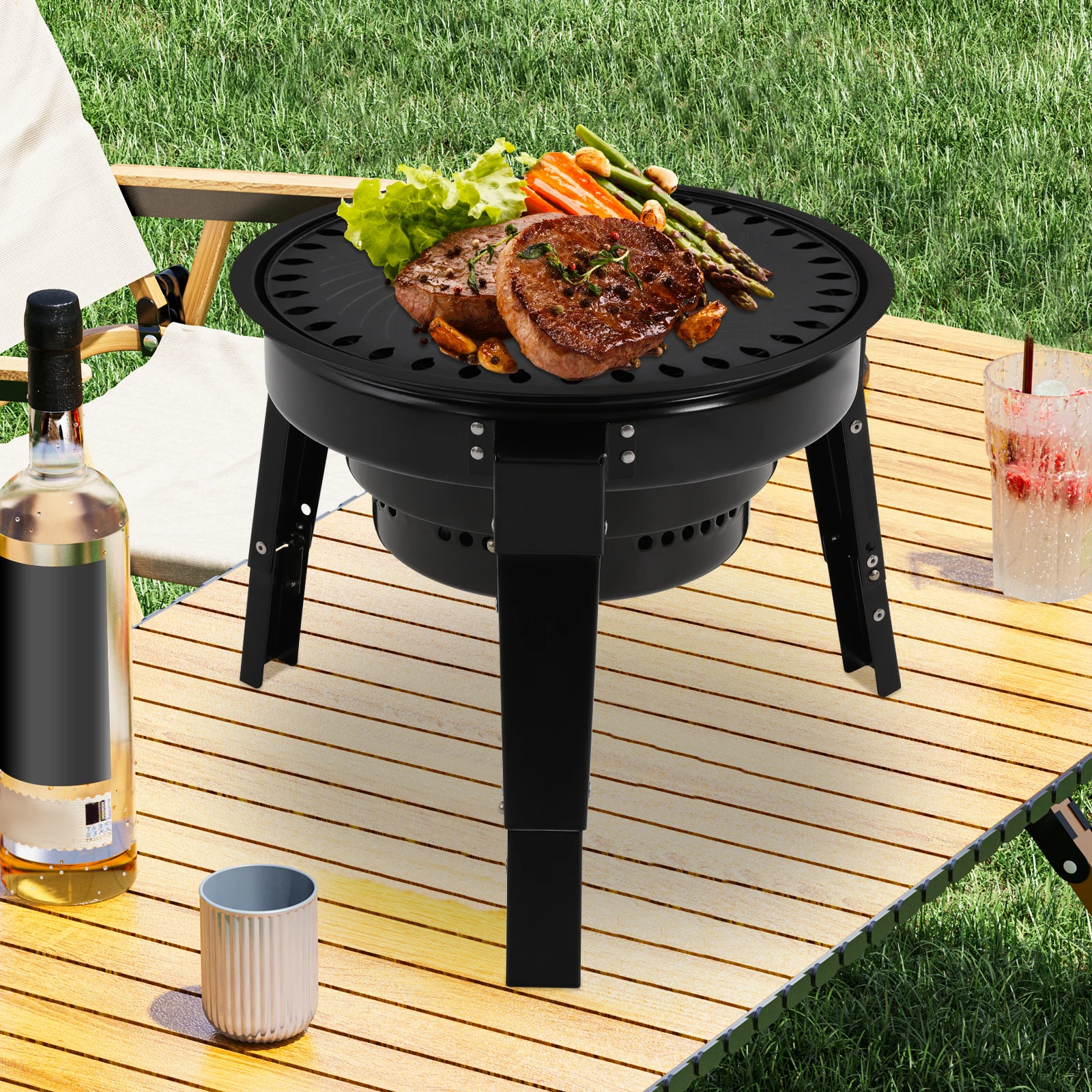 Tragbare Holzkohlegrills BBQ-Grill Fassförmiger Tragbarer Barbecue-Grill – Detail 5