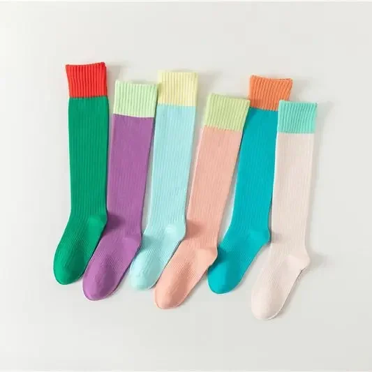 Girl's Color Matching Sports Pressure Socks Contrast Leg Socks Fitness Jump Rope Yoga Women's Dopamine Long Tube