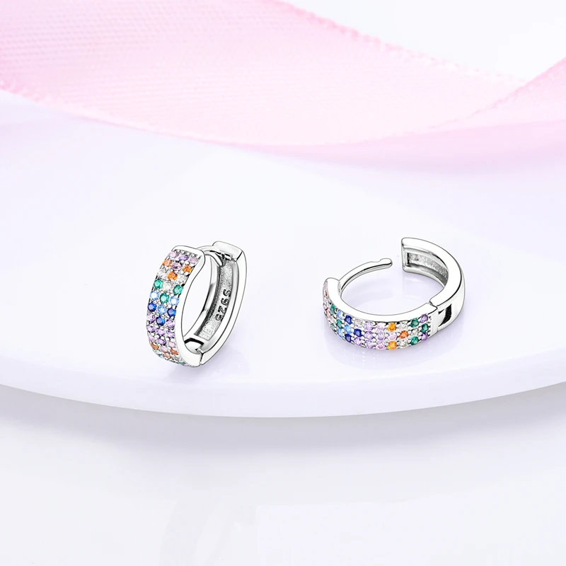 Authentic 925 Silver Color Sparkling Cubic Colorful Zircon Star Double Hoop Earring For Women Proluxe Wedding Engagement Jewelry