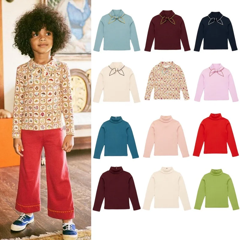 New Autumn Girls Long Sleeve Tee Shirt Solid Cotton Girl Boy Top Tee Toddler Basic Designer Clothes