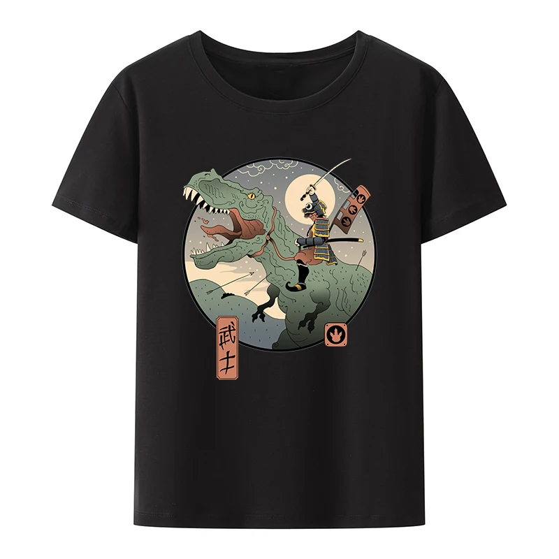 

Japanese Samurai Riding A Dinosaur Cotton T-shirt Japanese Style Loose Breathable Crop Top Y2k Koszulki Woman Clothes for Women