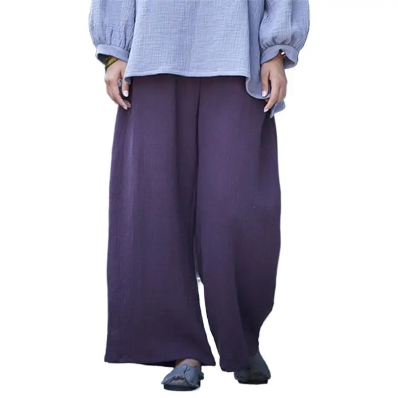 

Women Chinese Style Wide Leg Pants Solid Cotton Linen Joggers Trouser Large Size Vintage Sweatpant 12 Colors style y2k femme