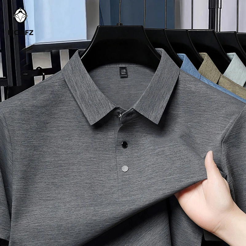Polo a Maniche Corte da Uomo, Tinta Unita, Casual, per Ufficio, Vestibilità Slim, Colletto con Bottoni, Traspirante